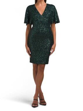 TAYLOR V-neck Sequin Mini Dress